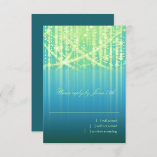Cartão RSVP Bat Mitzvah Teal Blue Verde limão Sparkly