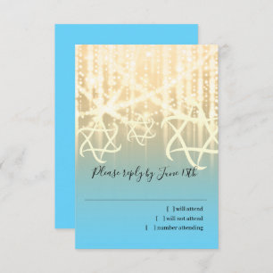 Cartão RSVP Bat Mitzvah Turquoise e Douradas Luzes Sparkly