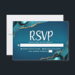 Cartão RSVP Bat Mitzvah Turquoise Ombre Dourado Agate Script<br><div class="desc">Tenha orgulho, alegria e celebre este marco do seu Bat Mitzvah favorito com este cartão de inserção RSVP legal, único, moderno e personalizado para o seu evento! A tipografia de guião branca sobrepõe-se a um fundo azul-azul-turquesa profundo, com o agato azul-turquesa acentuado com veias douradas falsas. Personalize o texto personalizado...</div>