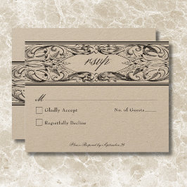 Cartão RSVP Bat Vitoriano Até Casamento Negro e Tan Mortal