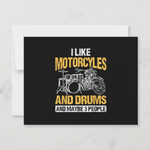 Cartão RSVP Baterista Tamborilando Eu Gosto de Motocicletas e 