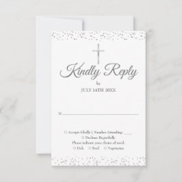 Cartão RSVP Batismo Christening First Santa Prata Comunitária