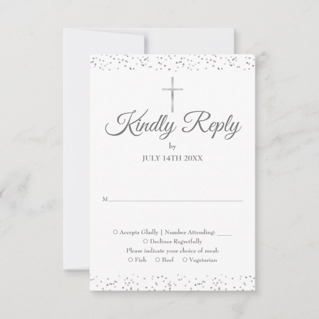 Cartão RSVP Batismo Crisma Primeira Comunhão Prata (Frente)