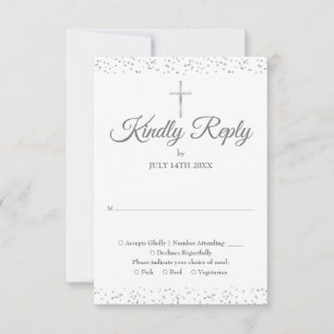 Cartão RSVP Batismo Crisma Primeira Comunhão Prata