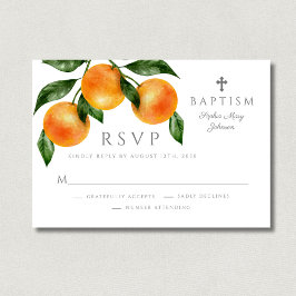 Cartão RSVP Batismo de Menina Religiosa Laranjas Elegantes