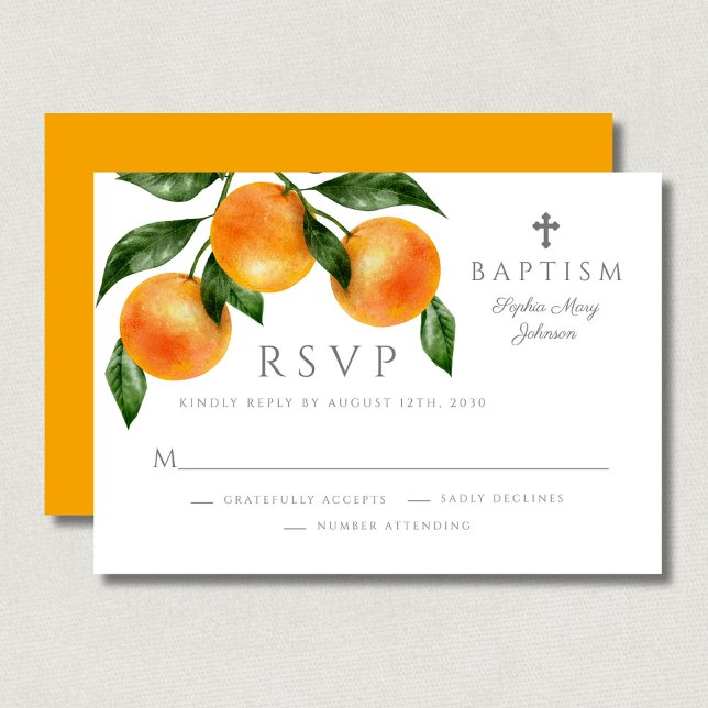 Cartão RSVP Batismo Elegante De Rapariga (Religious Cross Sage Green First Communion RSVP Card)