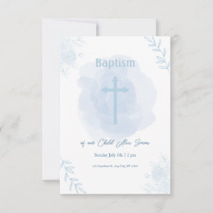 Cartão RSVP Batismo Floral Azul - Clássico e Elegante