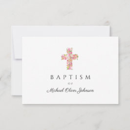 Cartão RSVP Batismo religioso religioso cor-de-rosa-rosa