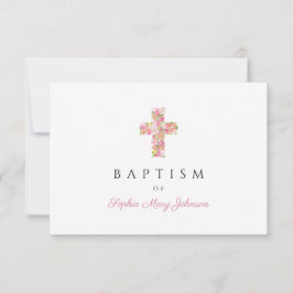 Cartão RSVP Batismo religioso religioso Floral Rosa Cruzada El
