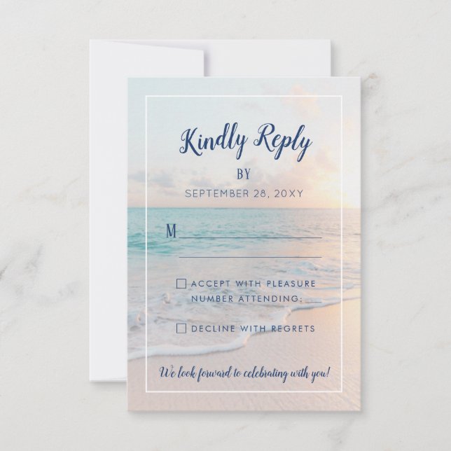 Cartão RSVP Beach Wedding Sandy Ocean Sunset (Frente)