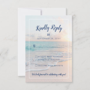 Cartão RSVP Beach Wedding Sandy Ocean Sunset