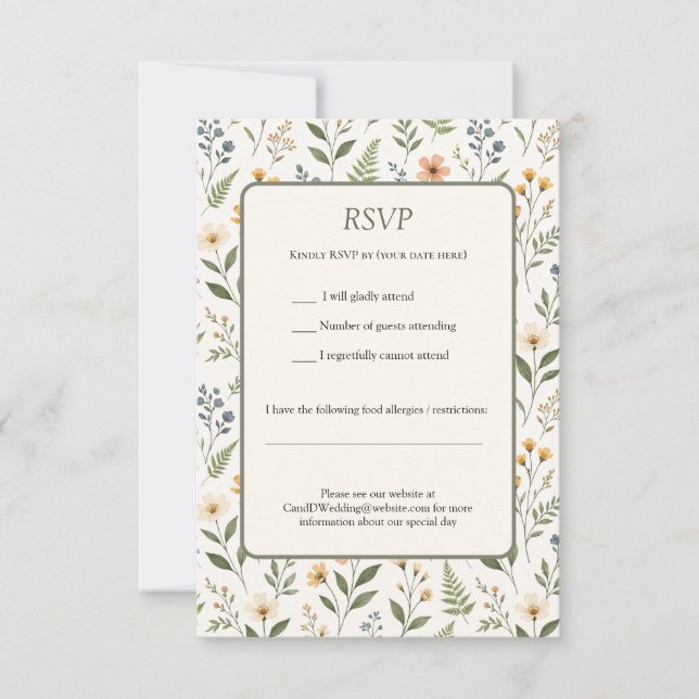 Cartão RSVP Beautiful Neutral Colored Wildflowers Earthy (Frente)