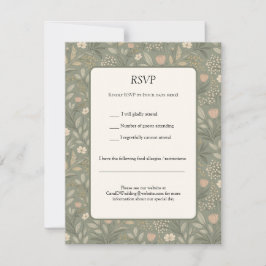 Cartão RSVP Beautiful Soft Flowers on Sage Green Muted Earthy