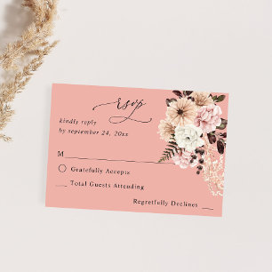 Cartão RSVP Bege e Rosa Blush Rústico sem Opção de Refeição RS