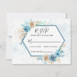 Cartão RSVP Beige blue Elegant Floral Wedding