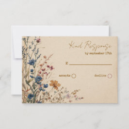 Cartão RSVP Beige Border Rustic Boho Wildflower Código QR