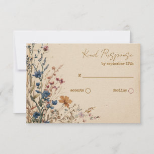Cartão RSVP Beige Border Rustic Boho Wildflower Código QR