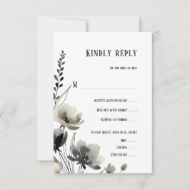 Cartão RSVP Beige Neutral Floral Wedding