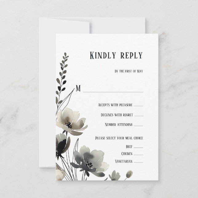 Cartão RSVP Beige Neutral Floral Wedding (Frente)