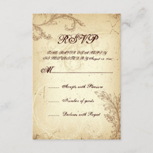 Cartão RSVP Beige, vintage vintage, casamento de folha de rola