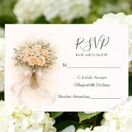 Cartão RSVP Beige Whimsical Watercolor Romantic Couple Wedding