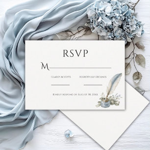 Cartão RSVP Bela Caneta de Pena Vintage Casamento
