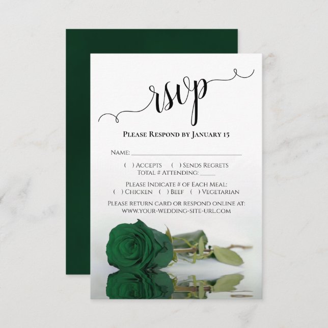 Cartão RSVP Bela Refletindo Casamento de Emerald Green Rosa (Frente/Verso)