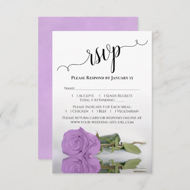 Cartão RSVP Bela Reflexão Lilac Purple Rosa Wedding (Frente/Verso)