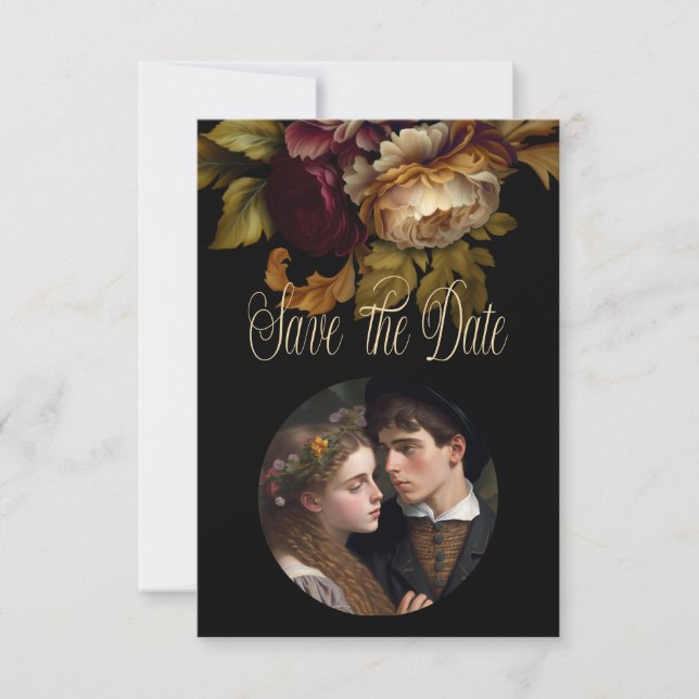 Cartão RSVP Bela Romântica Floral Escura do Velho Mundo (Frente)