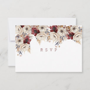 Cartão RSVP Belas Rosas Brancas Papoulas Borgonha
