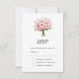 Cartão RSVP Belo Buquê de Flores de Peônia Rosa Casamento