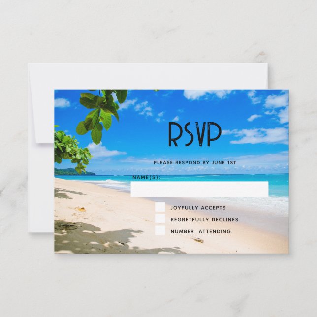 Cartão RSVP Belo Casamento de Fotografias de Praia Tropical Su (Frente)