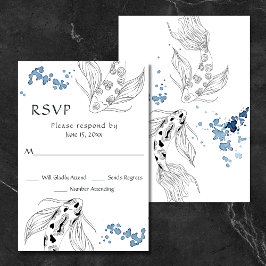 Cartão RSVP Belo Casamento de Nadação de Peixes Koi Japoneses