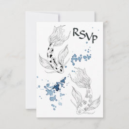 Cartão RSVP Belo Casamento de Nadação de Peixes Koi Japoneses