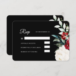 Cartão RSVP Belo Casamento de Natal Floral Negro