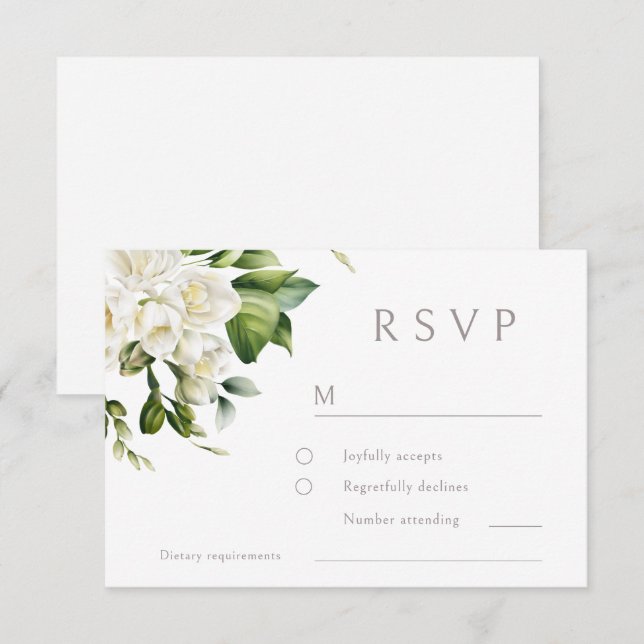 Cartão RSVP Belo Casamento Floral Branco (Frente/Verso)