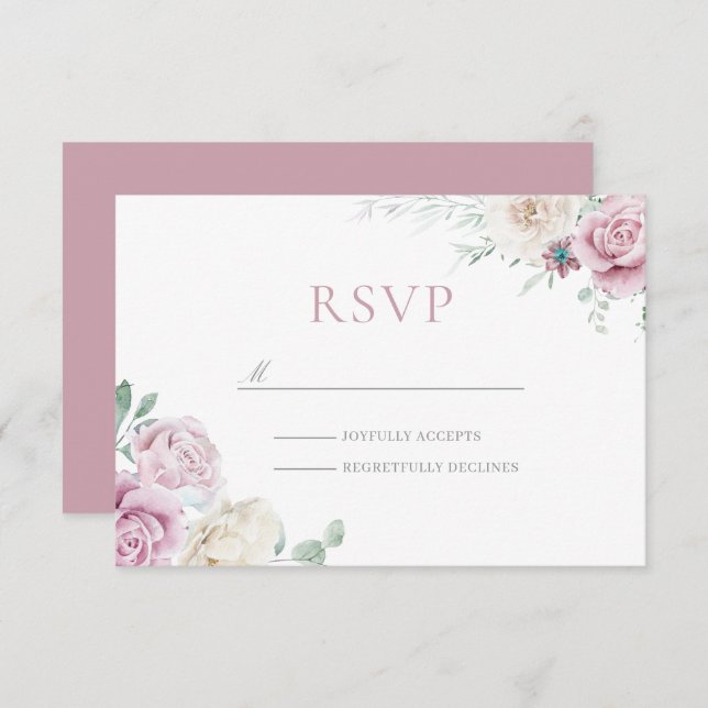 Cartão RSVP Belo Casamento Floral De Branco E Blush Botânico (Frente/Verso)
