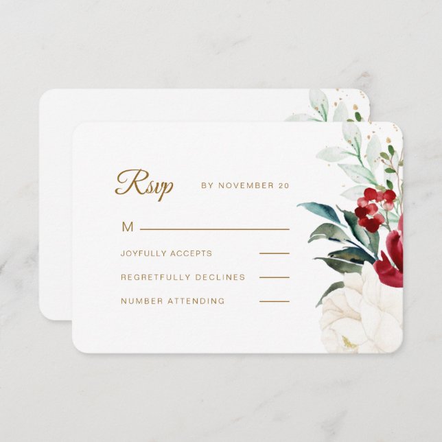 Cartão RSVP Belo Casamento Floral de Natal (Frente/Verso)