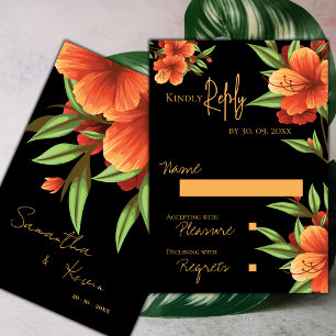 Cartão RSVP Belo Casamento Floral Laranja Bonito Escuro Moody