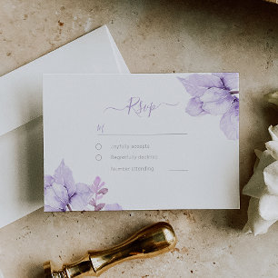 Cartão RSVP Belo Casamento Floral Roxo