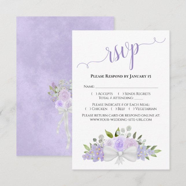 Cartão RSVP Belo Casamento Lavanda de Rosas de Aquarela Roxo (Frente/Verso)