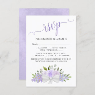 Cartão RSVP Belo Casamento Lavanda de Rosas de Aquarela Roxo