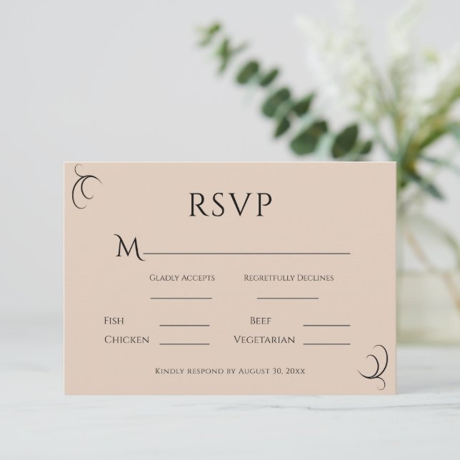 Cartão RSVP Belo Casamento Moderno Simples de Beige (Em pé/Frente)