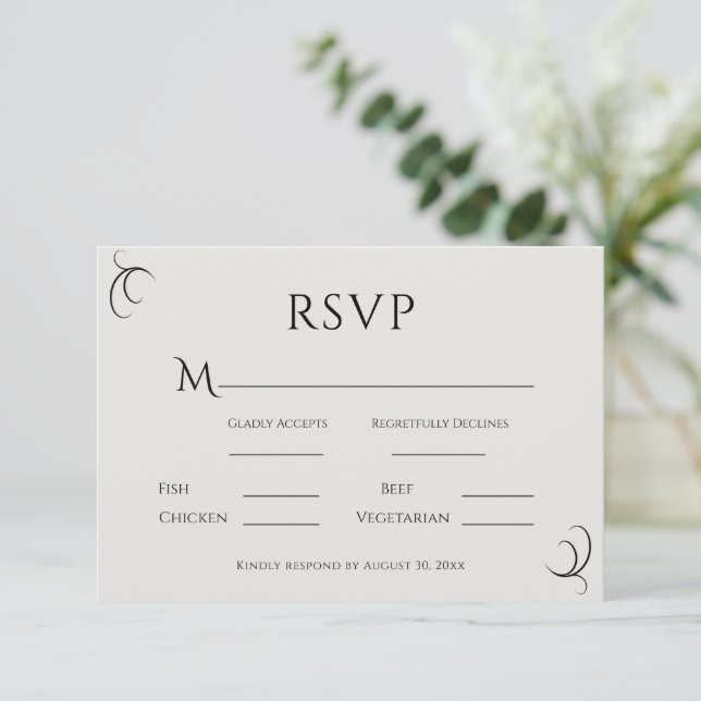 Cartão RSVP Belo Casamento Neutro Moderno e Simples (Em pé/Frente)