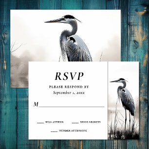 Cartão RSVP Belo Excelente Casamento de Aves Costeiras do Herã