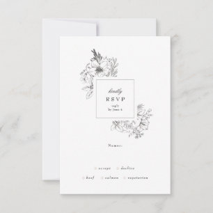 Cartão RSVP Belo Monograma Floral Desenhado Casamento de Terra