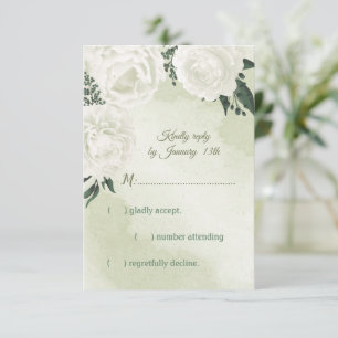 Cartão RSVP belo verde floral branco