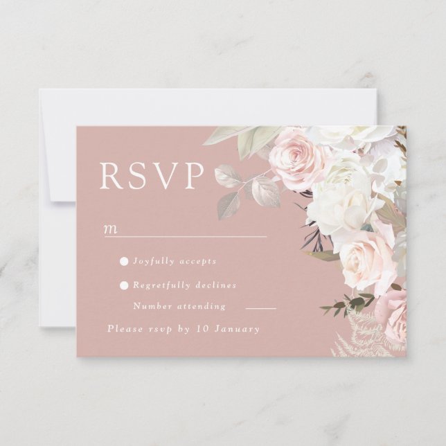 Cartão RSVP Belos Rosas Botânicos Casamento de Todos os Camarõ (Frente)