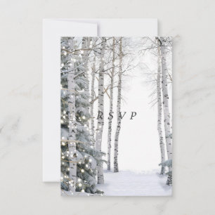 Cartão RSVP Bétulas Brancas Pinheiros Luzes de Inverno Estrela