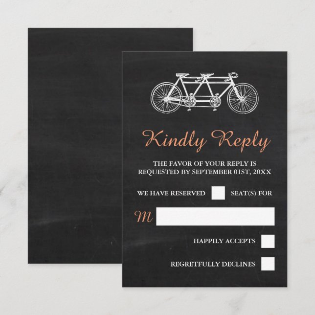 Cartão RSVP Bicicleta Tandem No Casamento De Chalkboard (Frente/Verso)